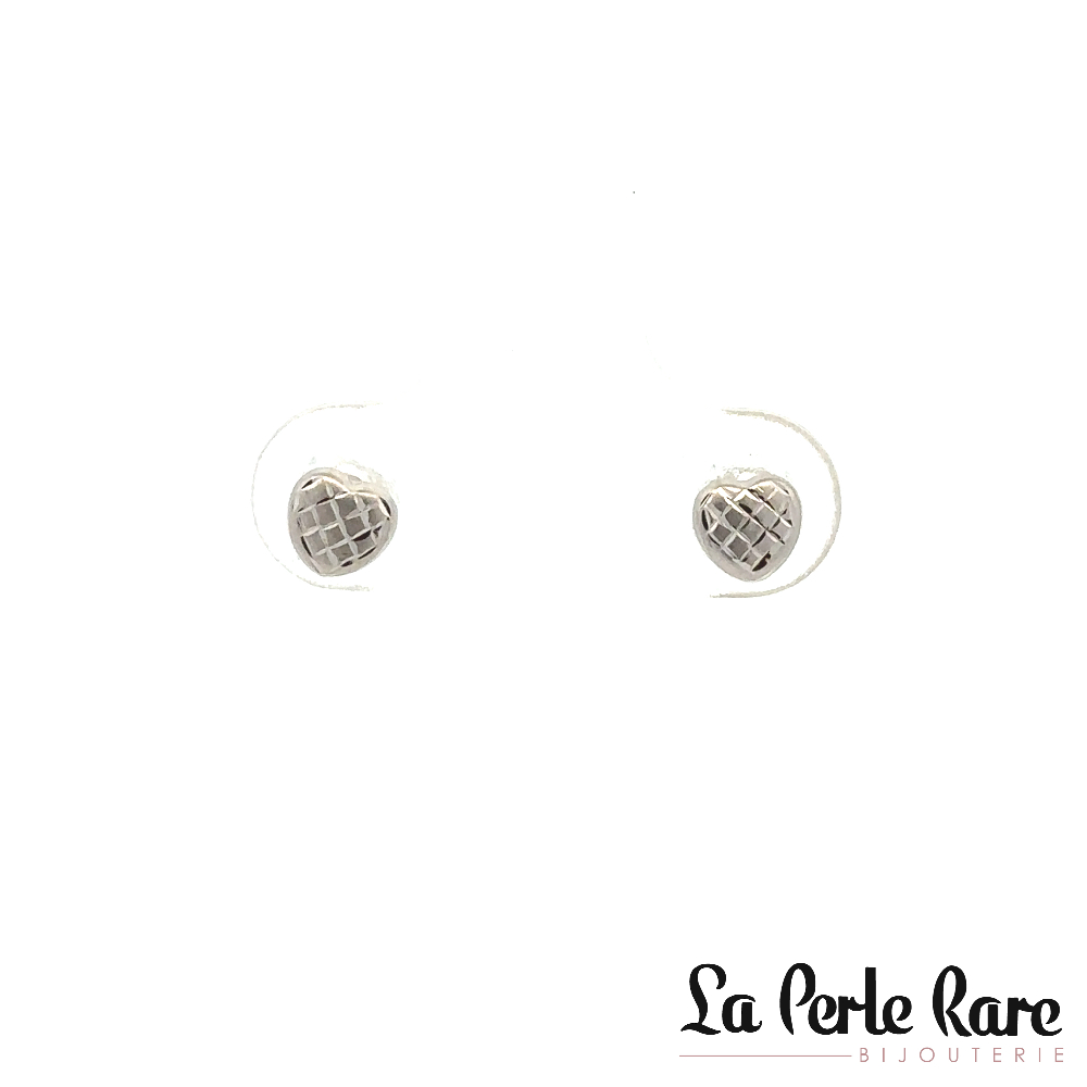 Textured heart stud earrings 10K white gold - 3176-1TB - Exclusivity