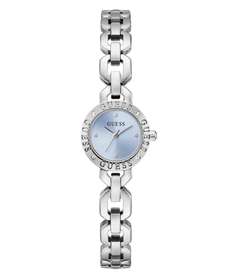 GUESS Watch Stainless Steel, Blue Dial, Clear Zircons