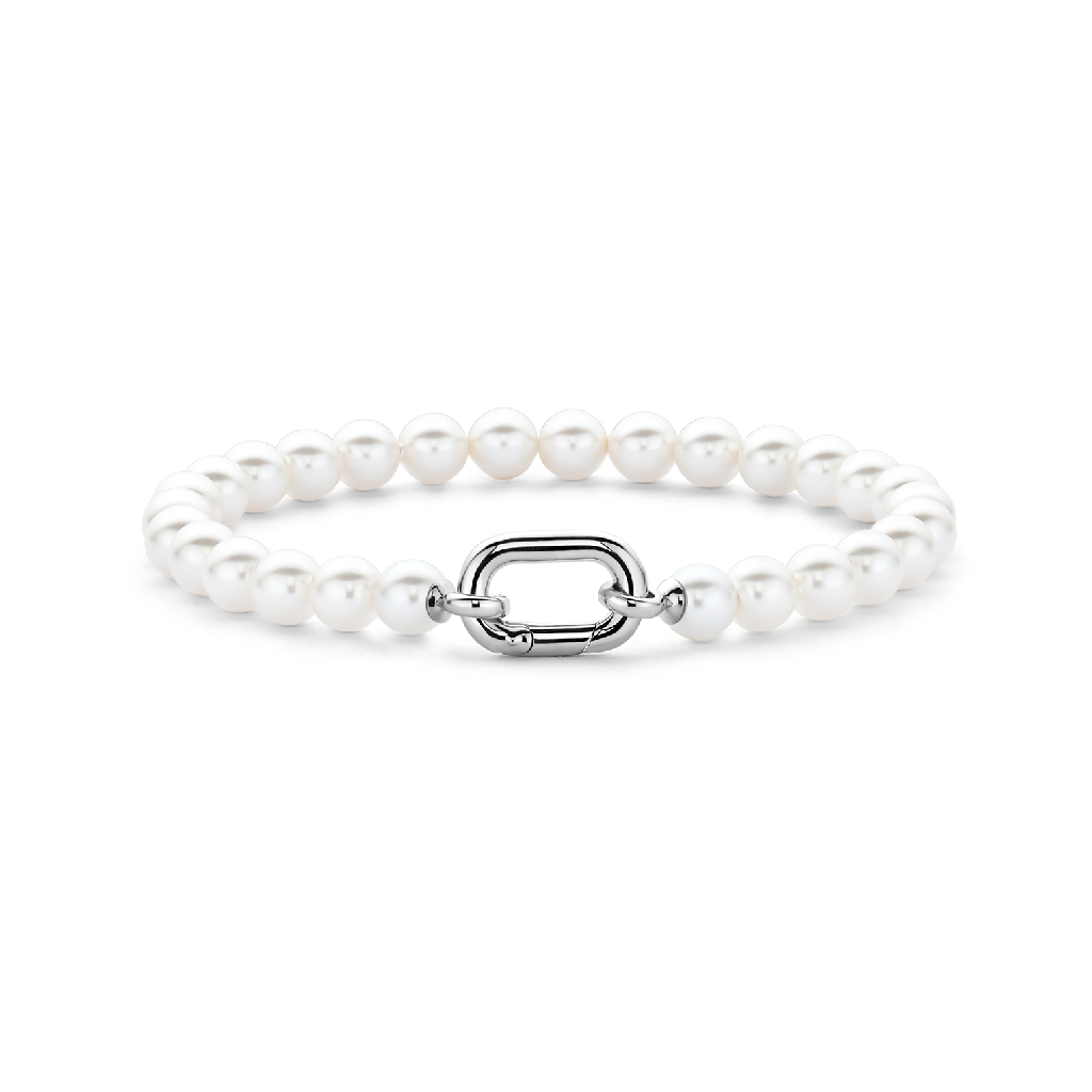 Rhodium sterling silver pearl bracelet