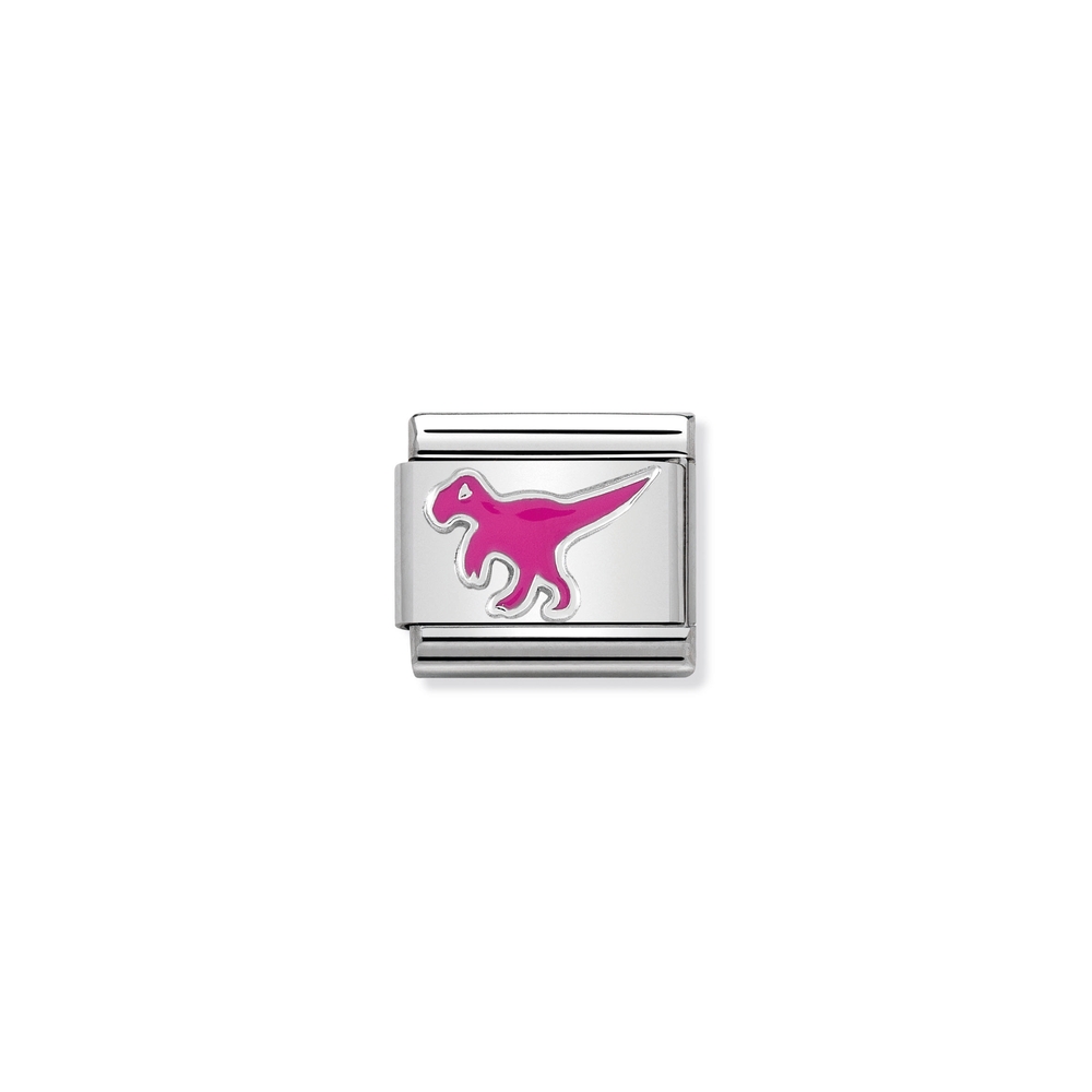 Classic link dinosaur, stainless steel, sterling silver, pink enamel - 33020421 - NOMINATION
