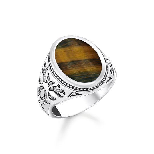 Bague argent, oeil-de-tigre, zircons incolores