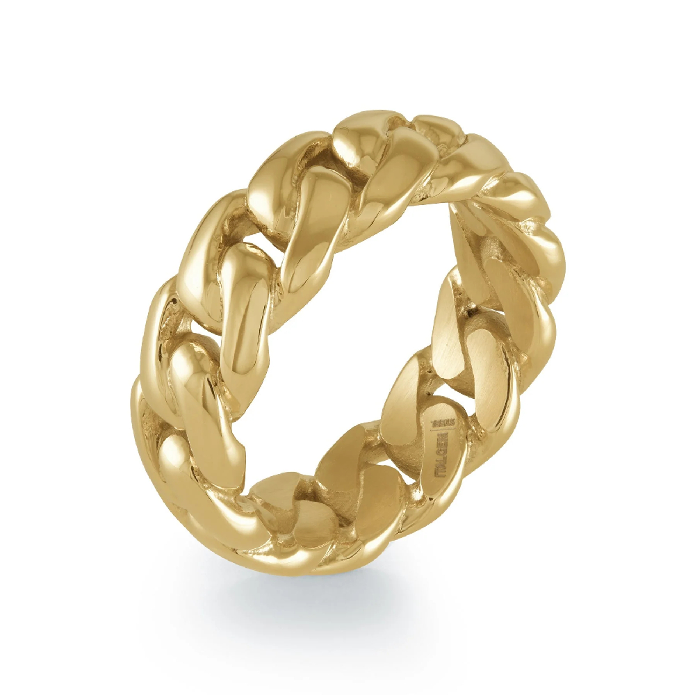 Curb link ring, golden stainless steel - SMR71-9 - Italgem Steel