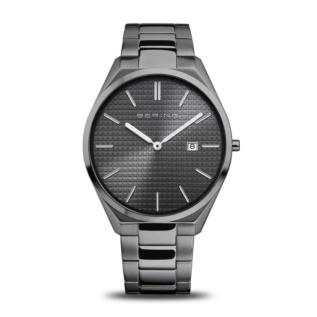 Montre acier inoxydable anthracite, fond gris