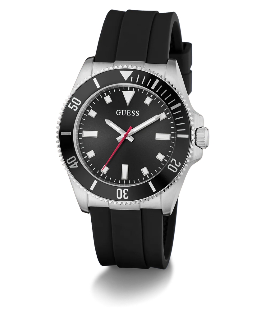Montre silicone noir, acier inoxydable, fond noir