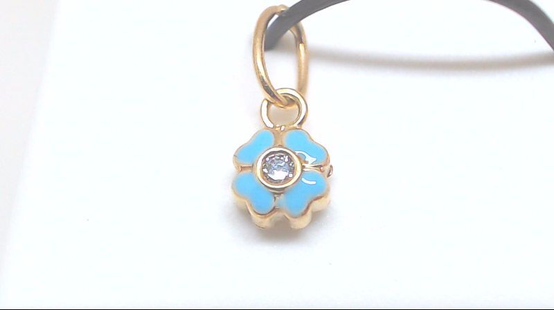Flower pendant in 10K yellow gold, blue enamel, clear zirconia - 2196-BLEU-P - Exclusivity