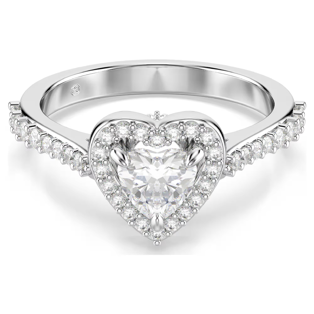 Bague coeur, métal rhodié, cristaux incolores