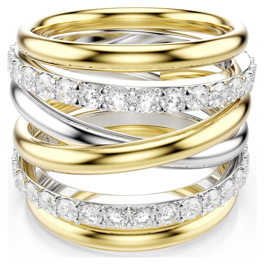 Bague cocktail Hyperbola, métal doré, cristaux incolores