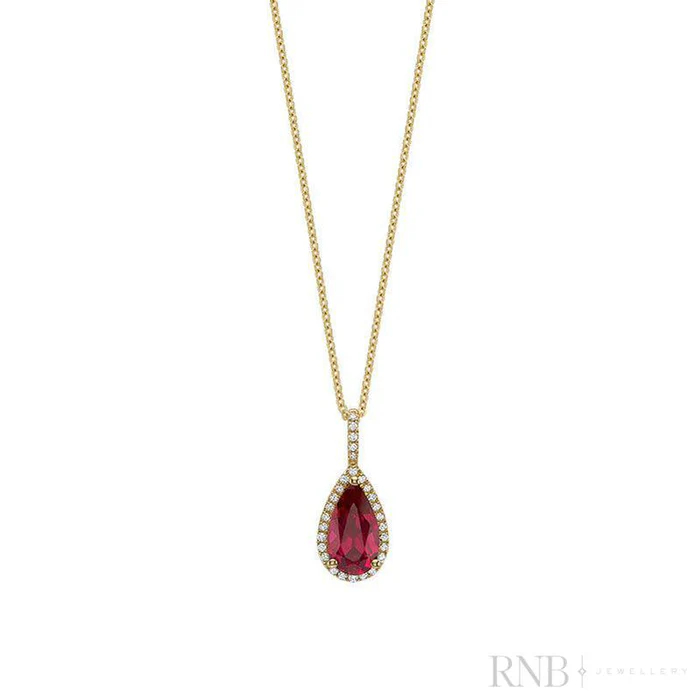 Pendentif or jaune 10 carats, rubis de laboratoire, 9 points de diamant total