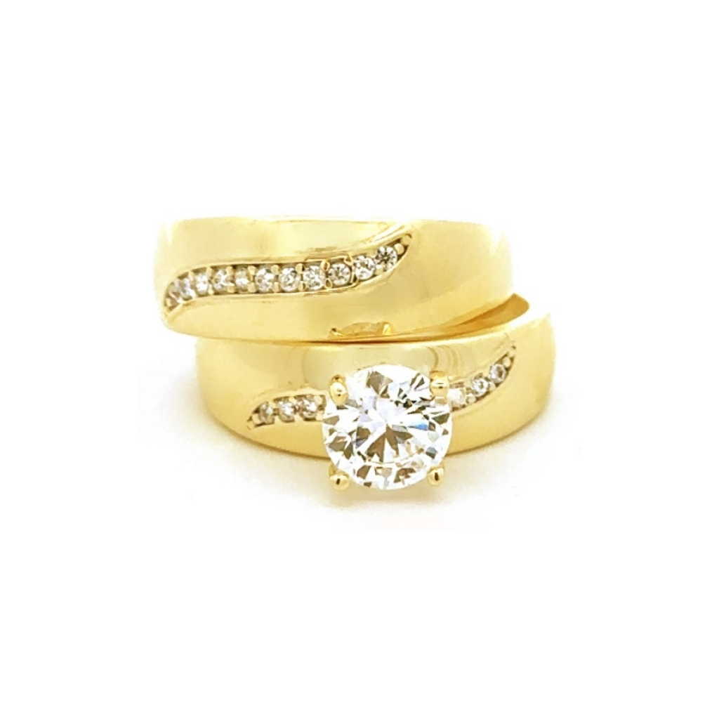 10K yellow gold wedding ring set with clear cubic zirconia - RKL-5121-J-F - Exclusivity