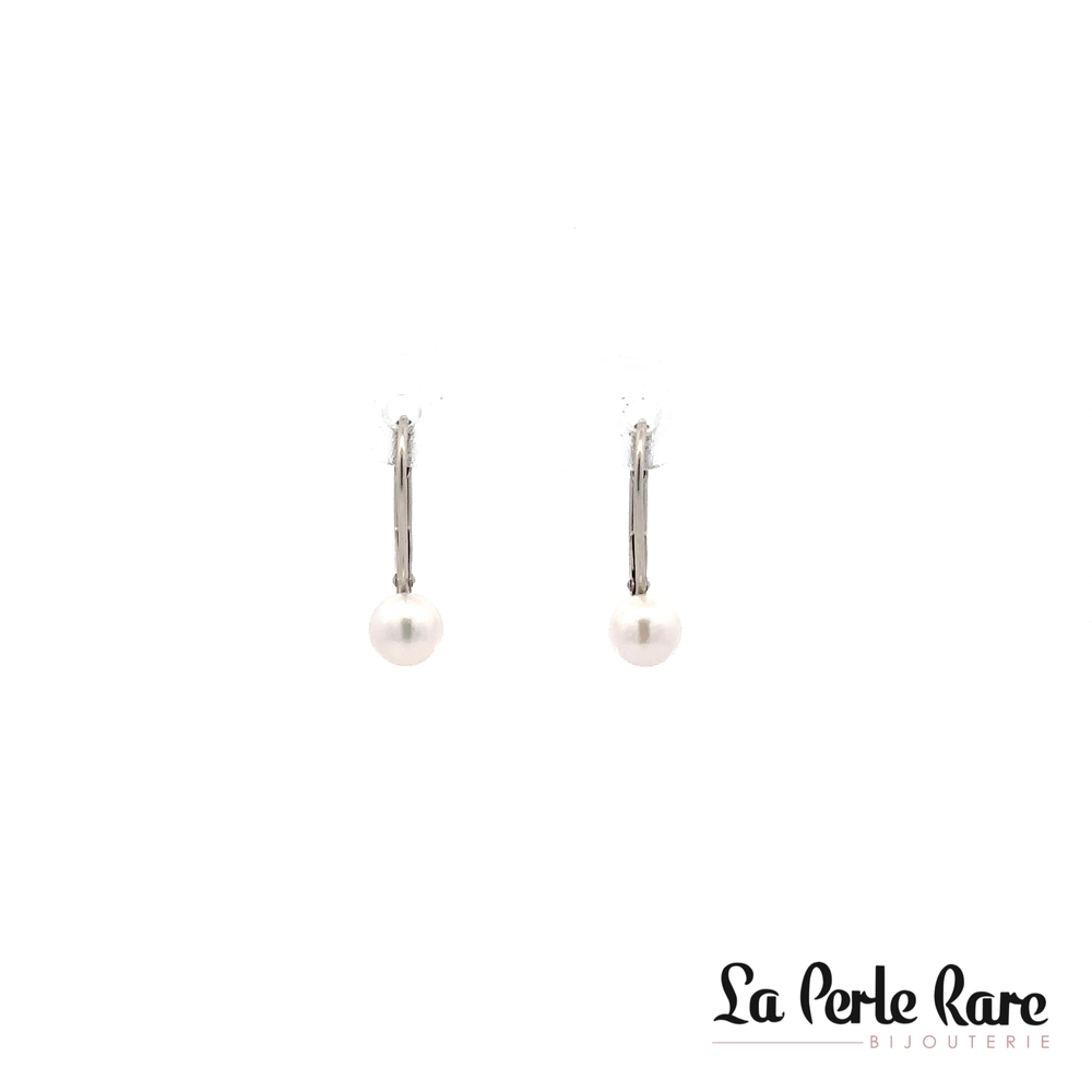 White Gold Earrings with 5-5.5 mm Pearls - PR14W-LB-555 - Pretty Pearl