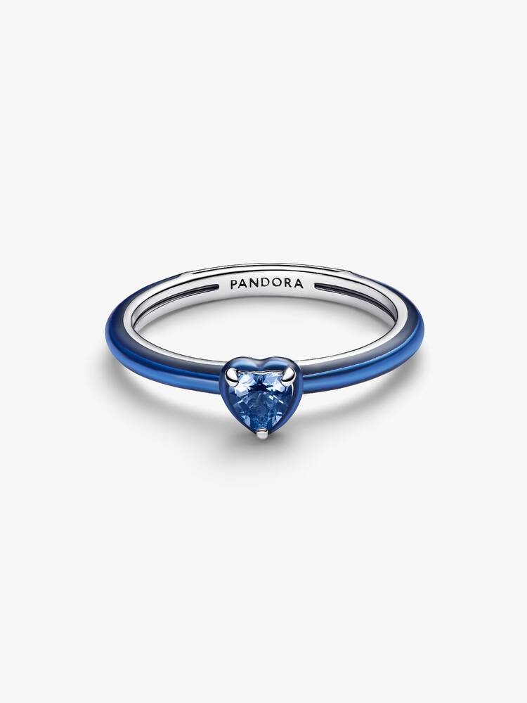 Bague coeur chakra, argent, émail bleu, cristal bleu, Pandora Me