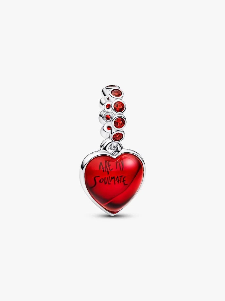 Bille coeur, argent, verre de Murano rouge, cristaux rouge