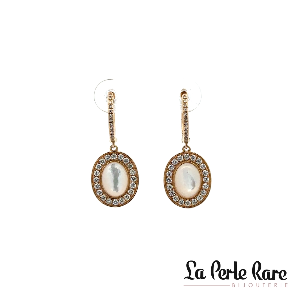 Yellow Gold Drop Earrings with Mother-of-Pearl and Diamonds - SC55025312 - Shy