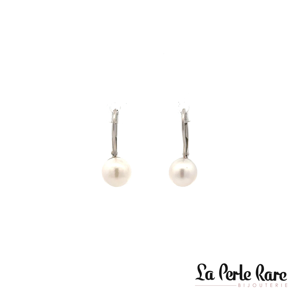 White Gold Earrings with 7-7.5 mm Pearls - PR14W-LB-775 - Pretty Pearl