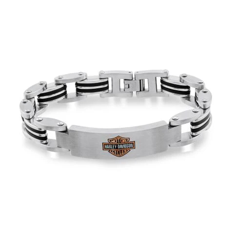 Bracelet Harley Davidson, acier inoxydable 3 tons (blanc/noir/orange)