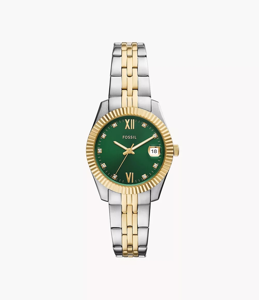 Scarlette Two-Tone Watch with Green Dial 33 mm - ES5388 - Fossil