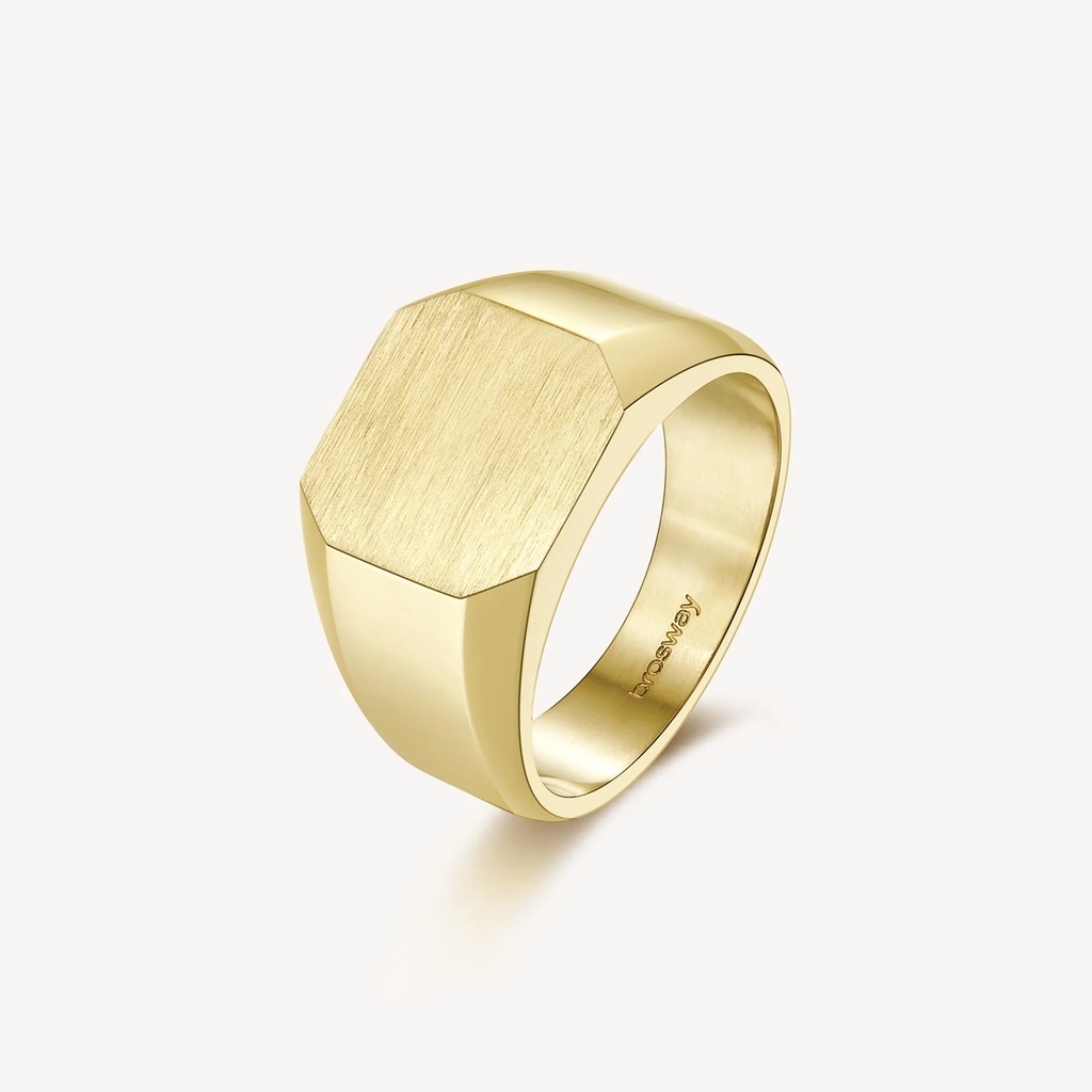 Bague chevalière Ink, acier inoxydable doré