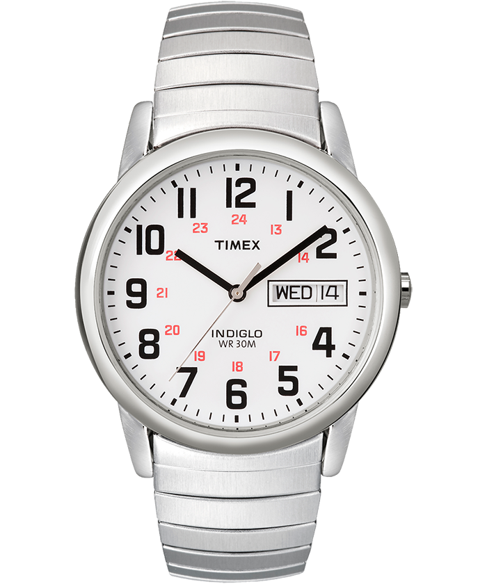 Montre extensible, métal, fond blanc