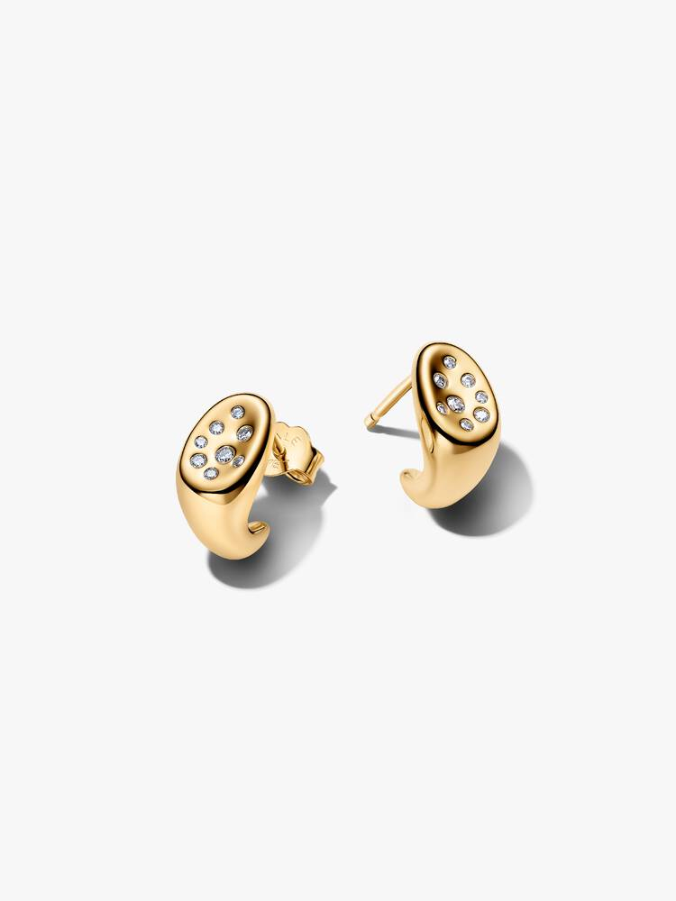 Stud earrings de forme organique, métal doré, cubic zirconia
