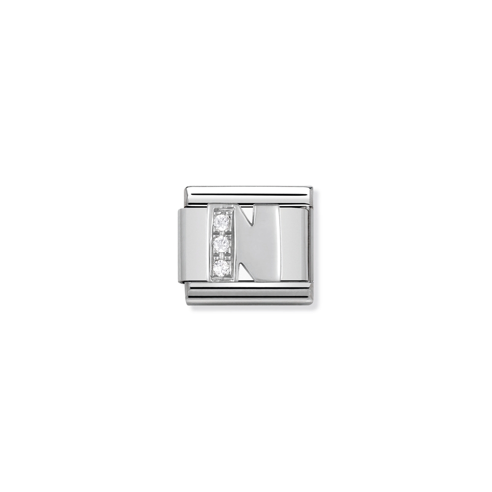 Classic link letter N, stainless steel, sterling silver, clear cubic zirconia - 33030114 - NOMINATION