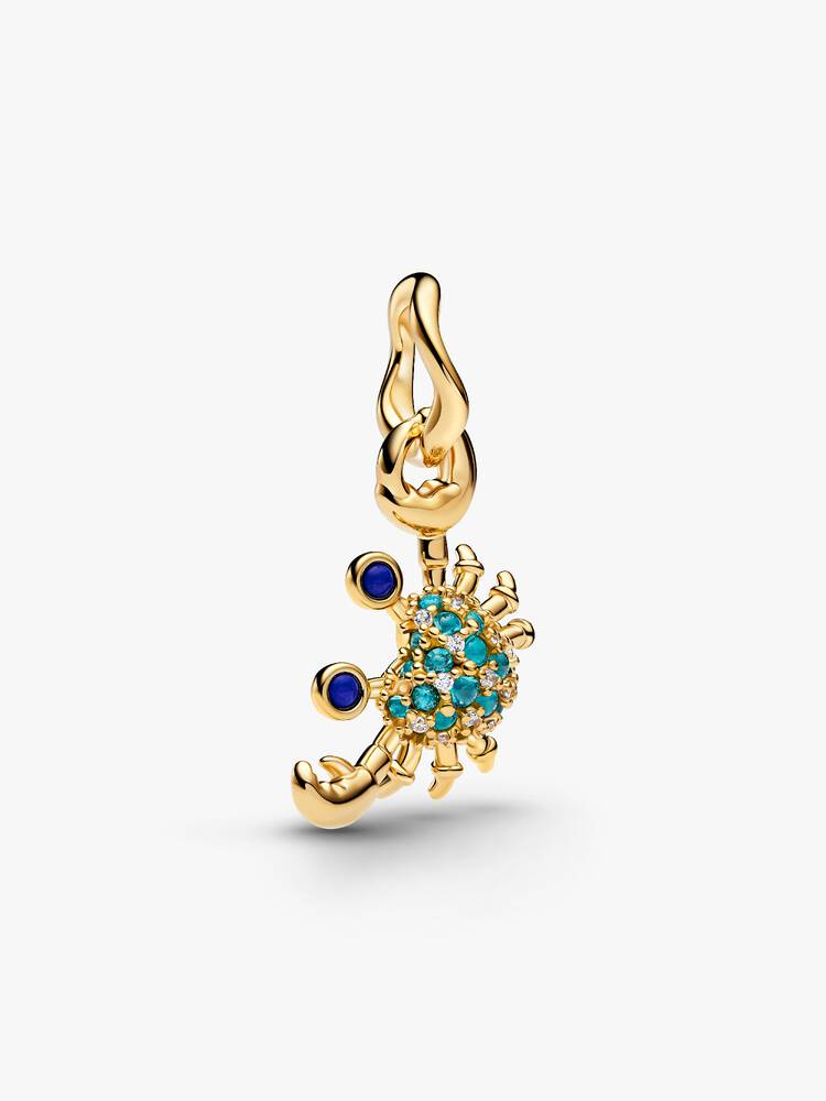 Bille crabe, métal doré, lapis lazuli synthétique, crystals verts, cubic zirconia
