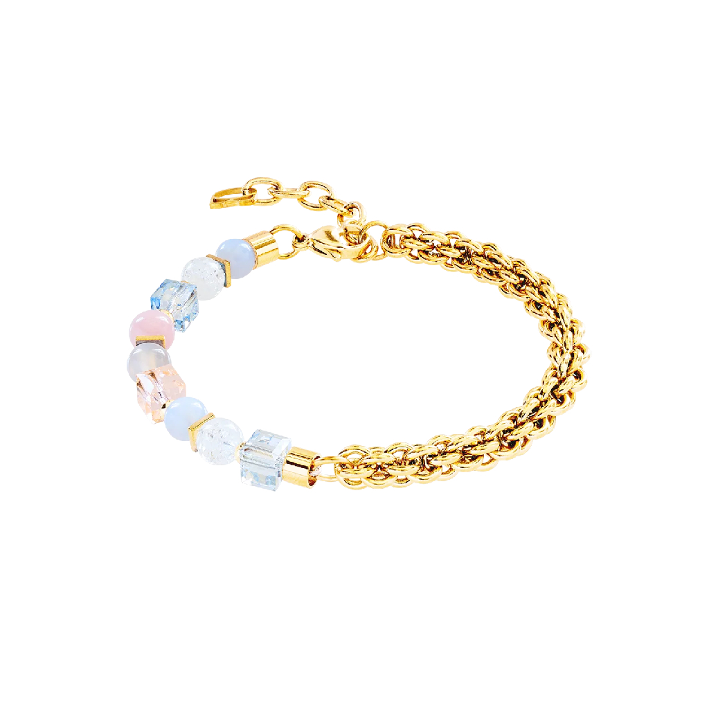 Bracelet acier inoxydable doré, verre, cristaux