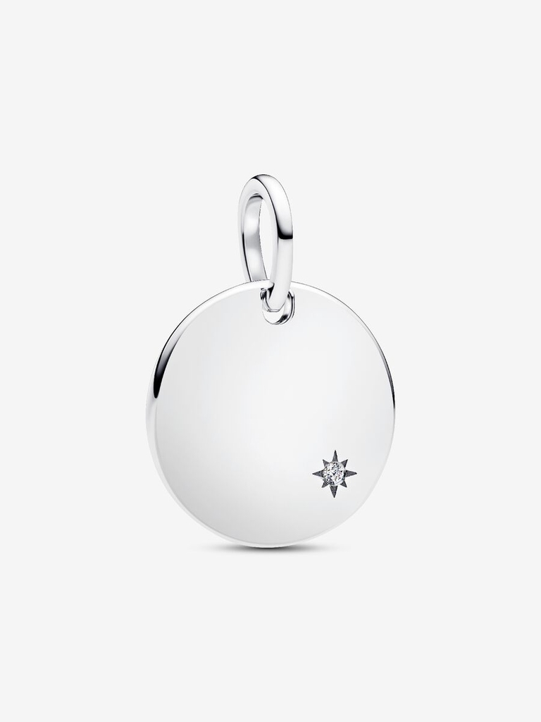 Pendentif rond gravable, argent, diamant de laboratoire
