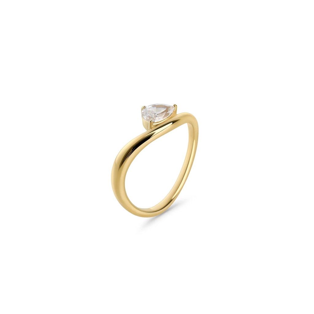Bague Mave, acier inoxydable doré, zircon incolore