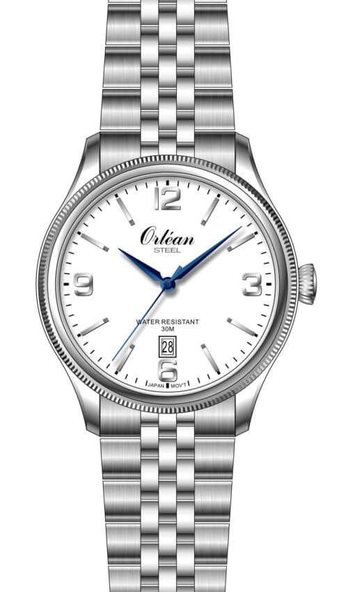 Montre acier inoxydable, fond blanc