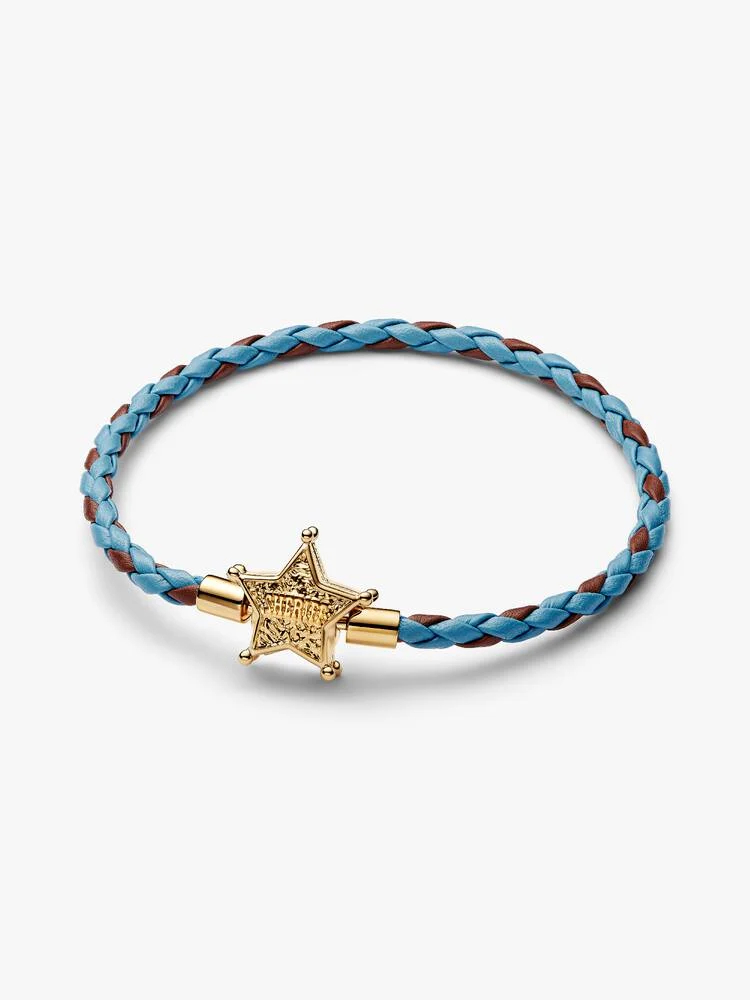 Bracelet Disney pixar, star de shérif d'histoire de jouets, cuir brun and blue, métal doré
