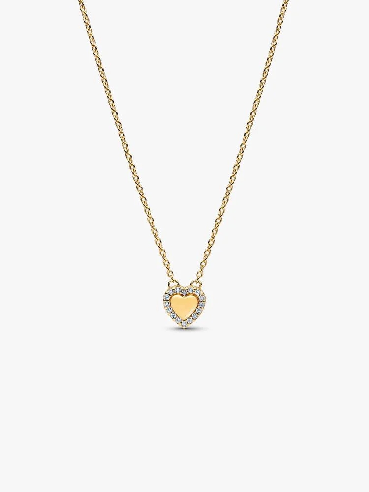 Collier halo coeur, métal unique plaqué d'or 14 carats, zircons incolores