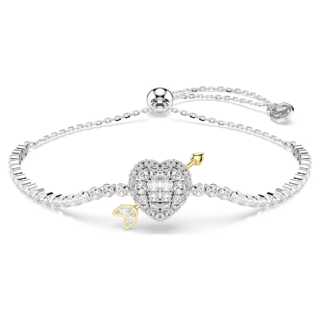 Bracelet coulissant Idyllia, métal 2 tons (blanc et jaune), cristaux incolores