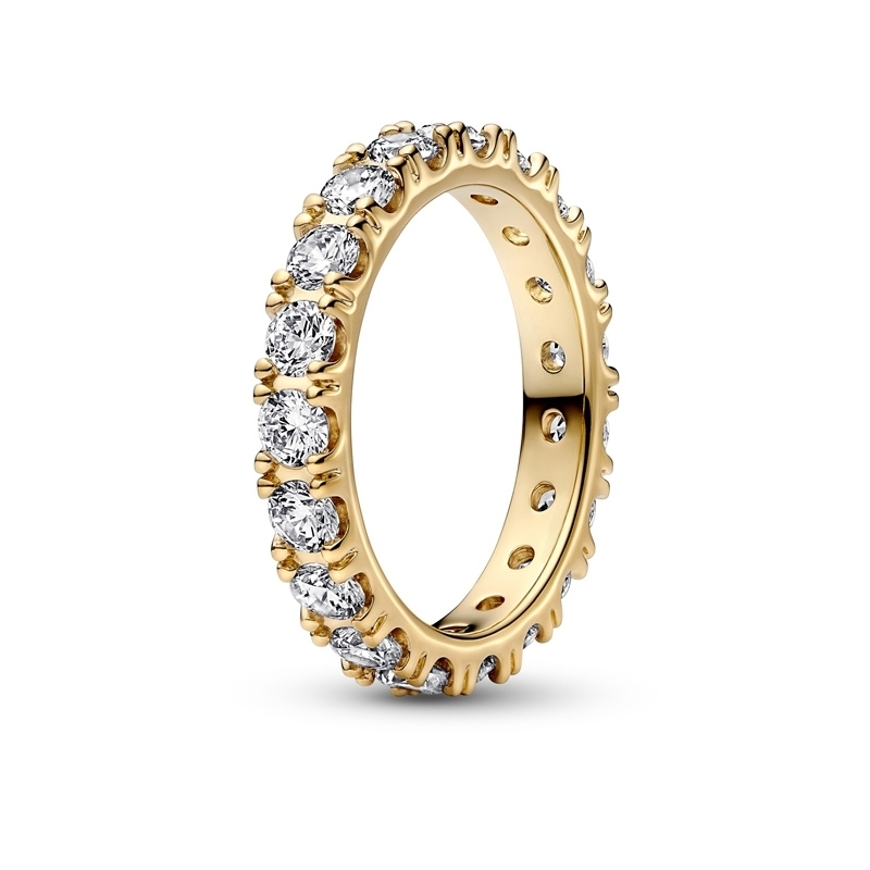 Eternity sparkling row ring, unique 14 karat gold plated metal, clear zirconia - 160050C01-56 - Pandora