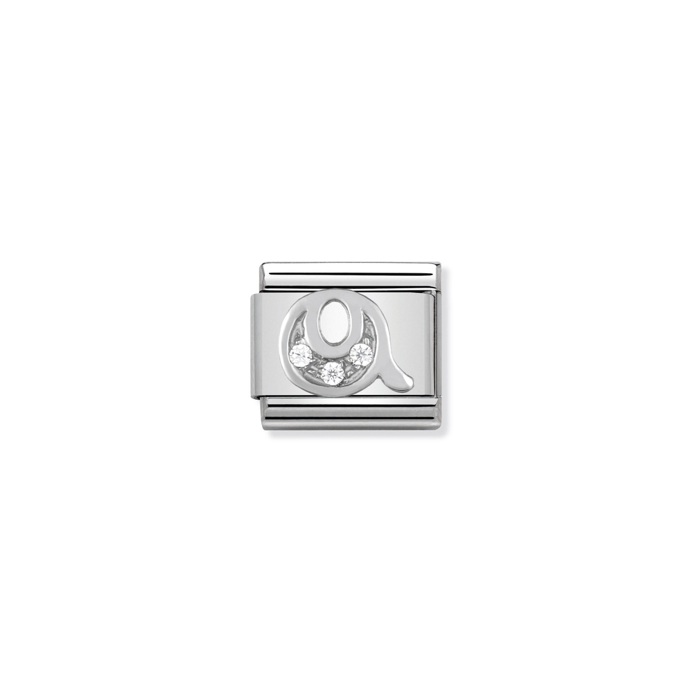 Classic link letter Q, stainless steel, sterling silver, clear cubic zirconia - 33030117 - NOMINATION