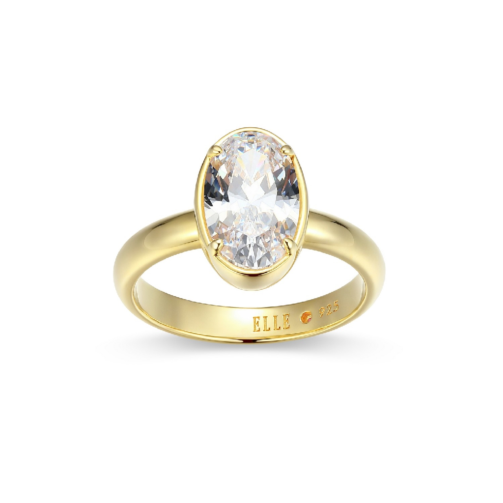 Bague argent sterling avec finition en or jaune zircon incolore
