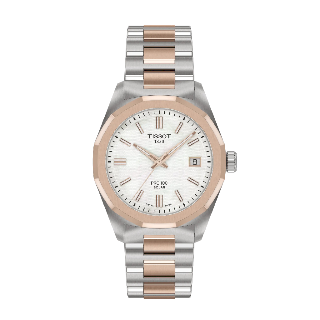 Montre PRC 100 Solaire, acier inoxydable 2 tons (blanc et rose), fond nacré