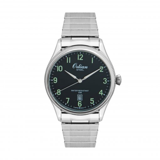 Montre extensible, acier inoxydable, fond noir