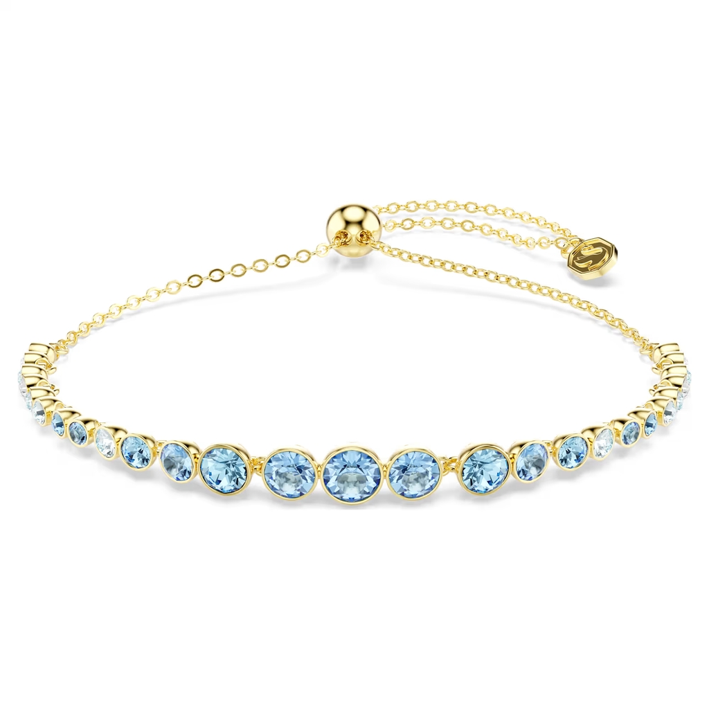 Bracelet ajustable Imber, métal doré, cristaux bleus