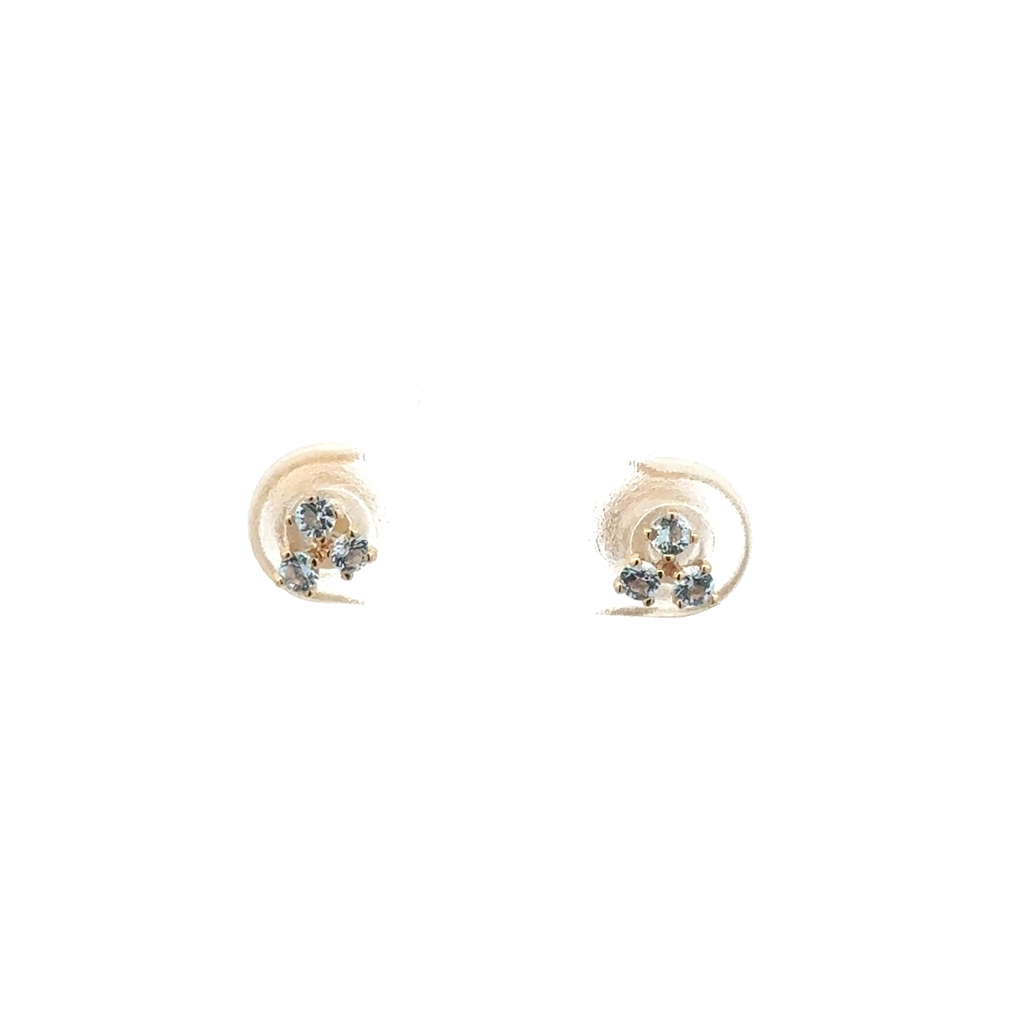 Screw back stud earrings yellow gold 10 carats, blue zircons