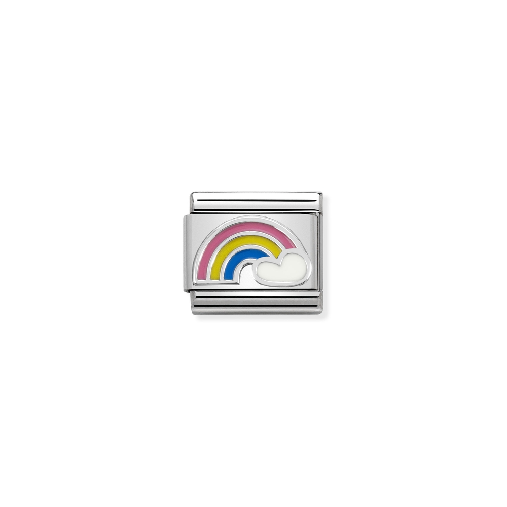 Classic link rainbow and cloud, stainless steel, sterling silver, colored enamel - 33020425 - NOMINATION
