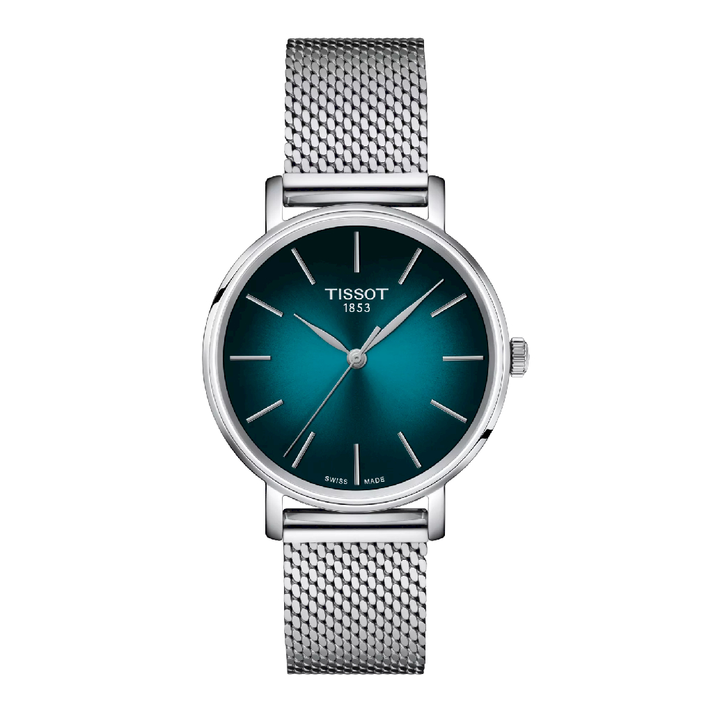 Tissot Everytime watch, stainless steel, turquoise dial