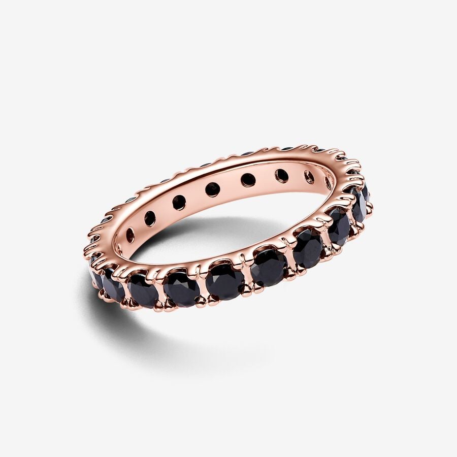 Sparkling black eternity ring, 14k rose gold-plated - 180050C02-52 - Pandora