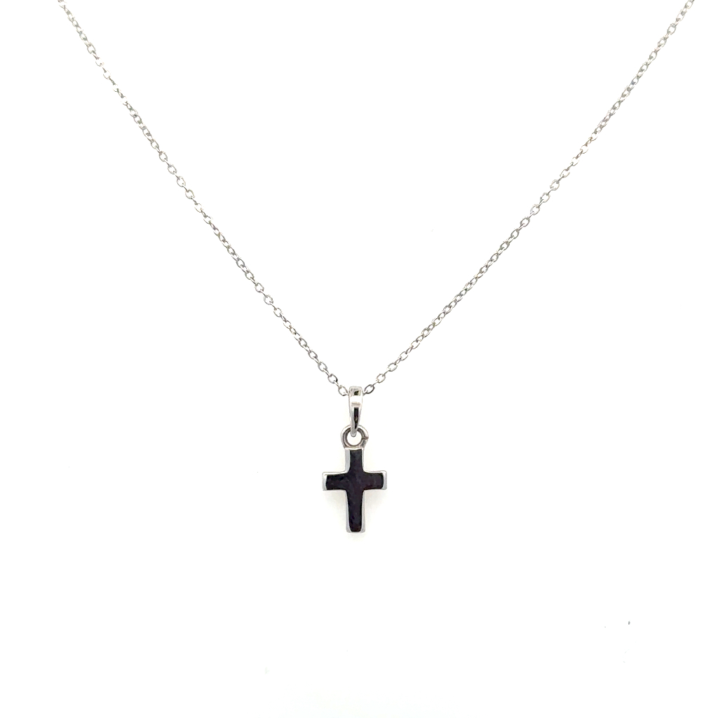 Pendentif croix, or blanc 10 carats