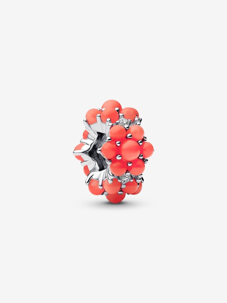 Bille océan, argent, imitation corail, zircons incolores