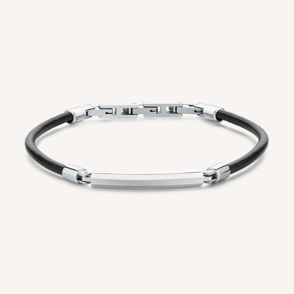 Bracelet Origin, cuir noir, acier inoxydable