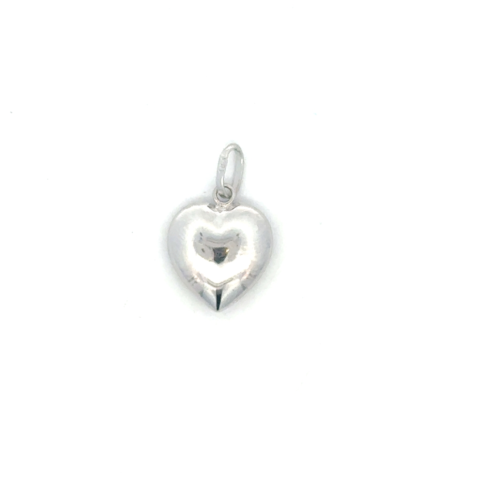 Pendentif coeur bombé, or blanc 10 carats