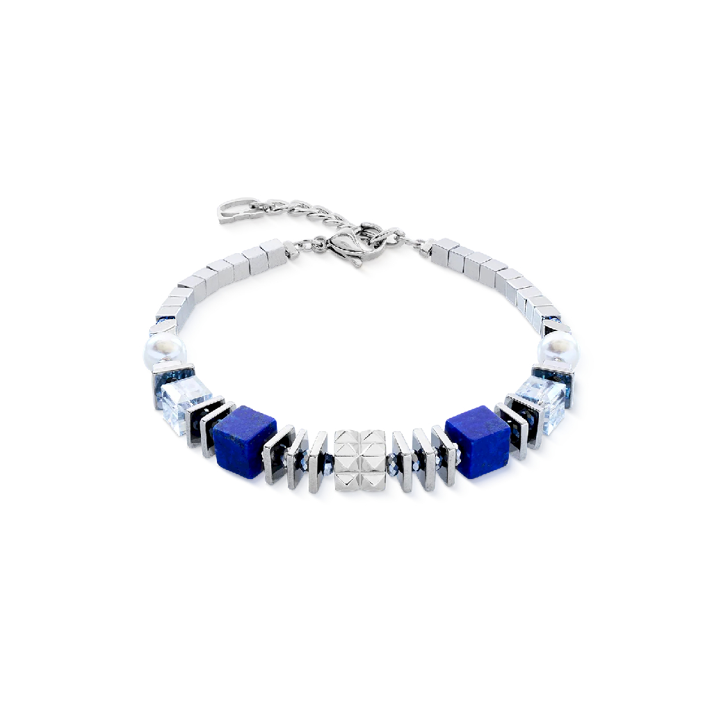 Bracelet acier inoxydable, verre, cristaux, perles