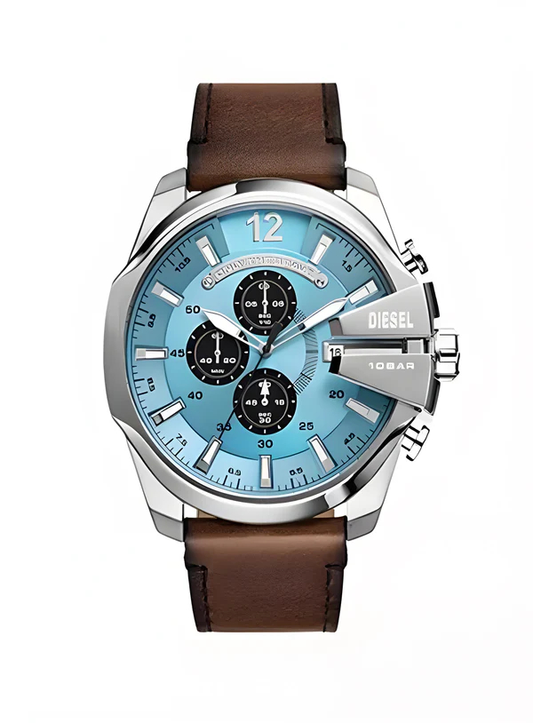 Diesel brown leather and stainless steel watch, blue dial
