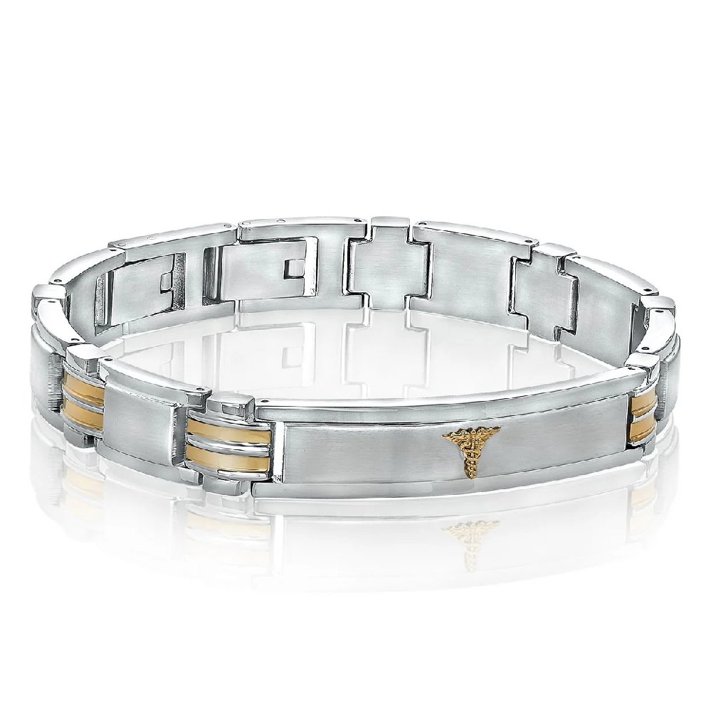 Bracelet médical, acier inoxydable 2 tons (blanc/jaune)