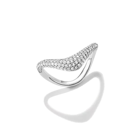 Bague en forme de vague, argent, zircons incolores